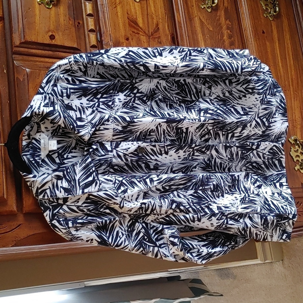 Cj Banks Black & White Tropical Print Jean Jacket Plus Size 2X